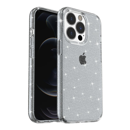For iPhone 13 Pro 6.1 inch Clear Bling Sparkly Powder Glitter Shiny Soft TPU + Hard PC Back Cover