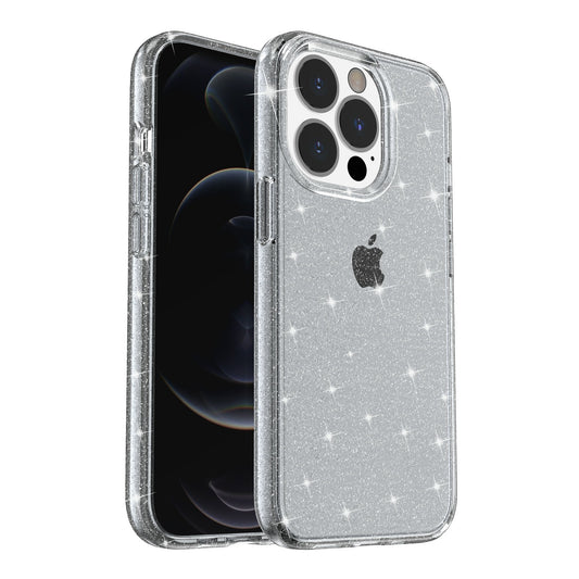 For iPhone 13 Pro 6.1 inch Clear Bling Sparkly Powder Glitter Shiny Soft TPU + Hard PC Back Cover