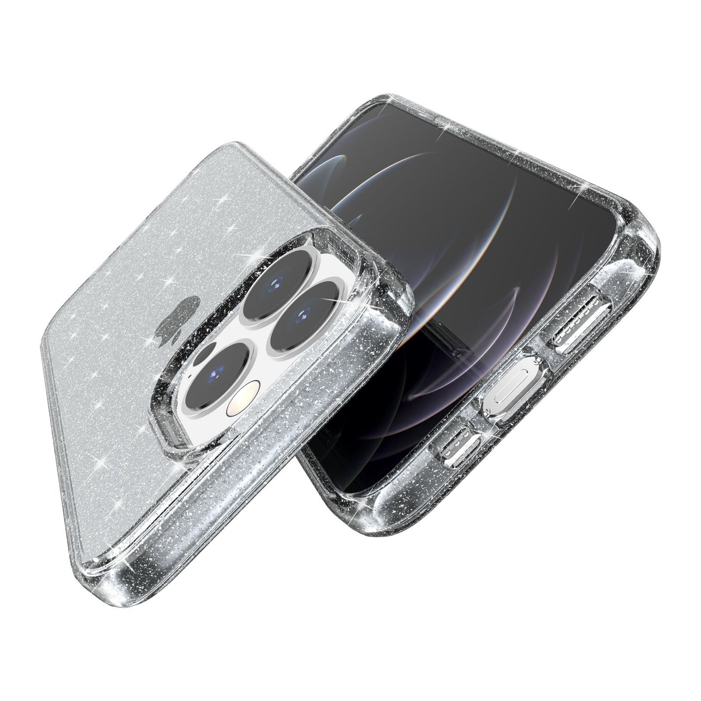 For iPhone 13 Pro 6.1 inch Clear Bling Sparkly Powder Glitter Shiny Soft TPU + Hard PC Back Cover