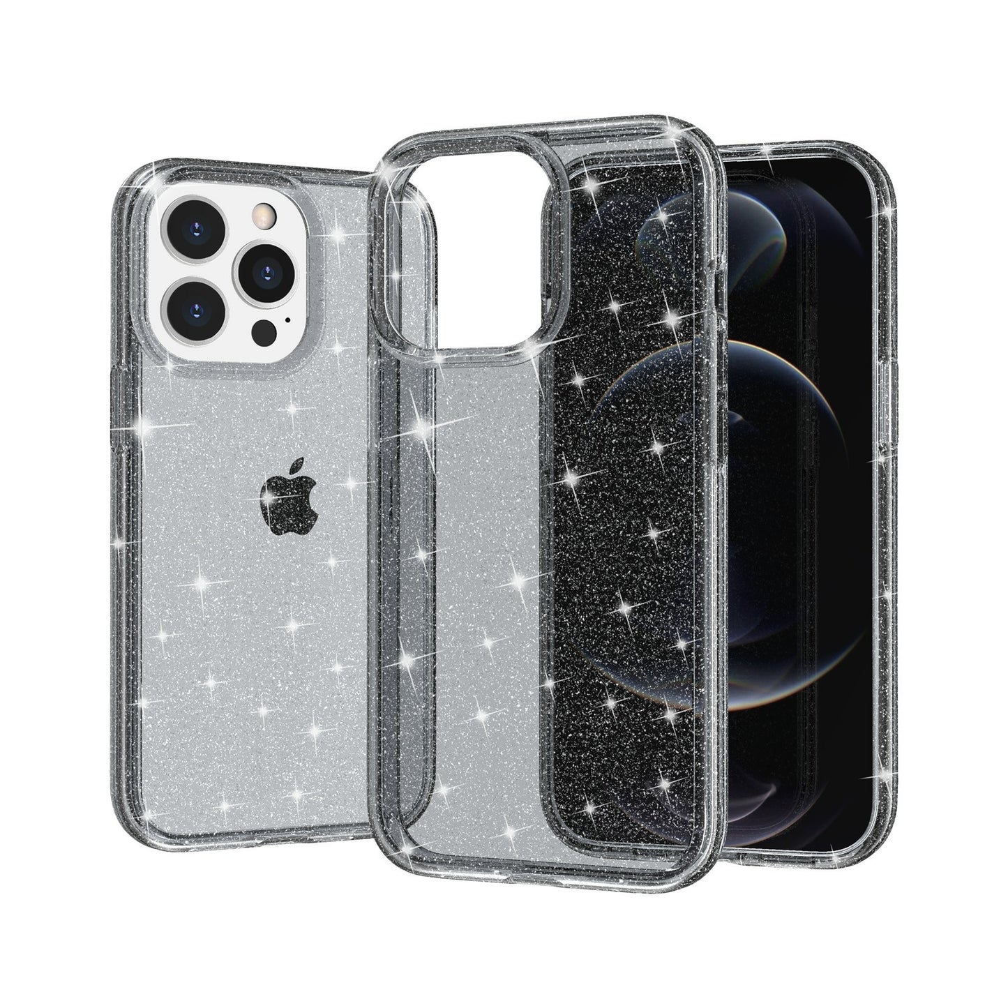 For iPhone 13 Pro 6.1 inch Clear Bling Sparkly Powder Glitter Shiny Soft TPU + Hard PC Back Cover