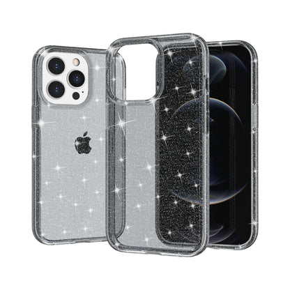 For iPhone 13 Pro 6.1 inch Clear Bling Sparkly Powder Glitter Shiny Soft TPU + Hard PC Back Cover