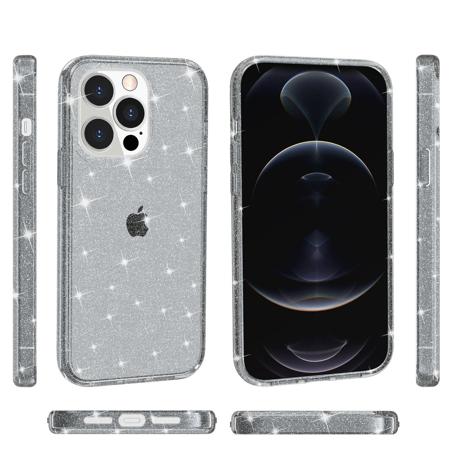 For iPhone 13 Pro 6.1 inch Clear Bling Sparkly Powder Glitter Shiny Soft TPU + Hard PC Back Cover