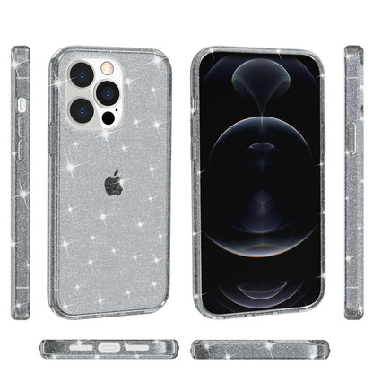 For iPhone 13 Pro 6.1 inch Clear Bling Sparkly Powder Glitter Shiny Soft TPU + Hard PC Back Cover