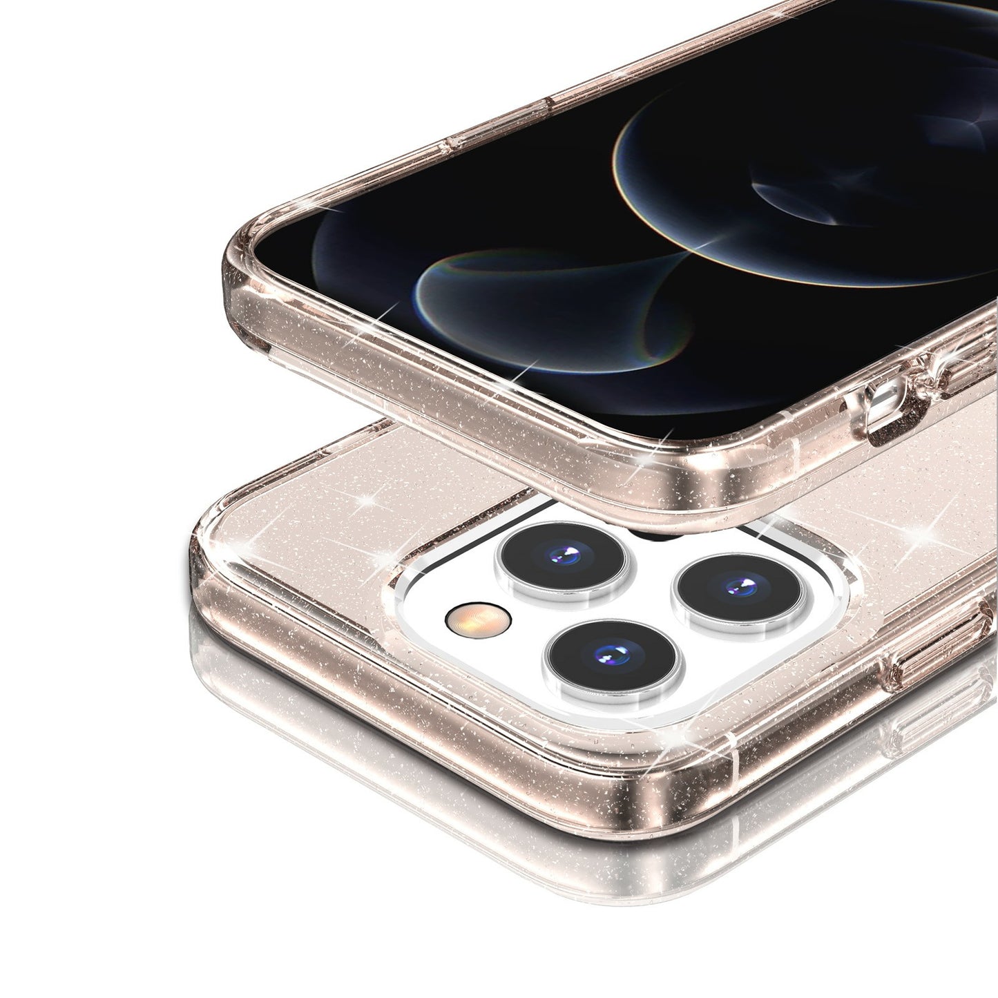 For iPhone 13 Pro 6.1 inch Clear Bling Sparkly Powder Glitter Shiny Soft TPU + Hard PC Back Cover