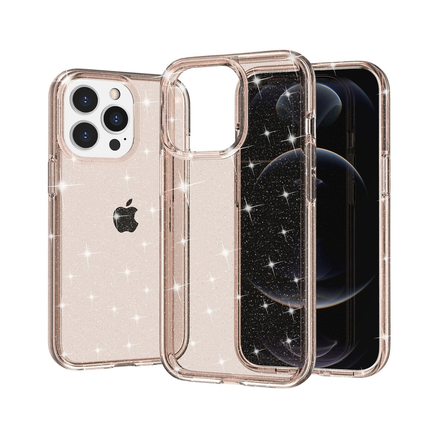 For iPhone 13 Pro 6.1 inch Clear Bling Sparkly Powder Glitter Shiny Soft TPU + Hard PC Back Cover