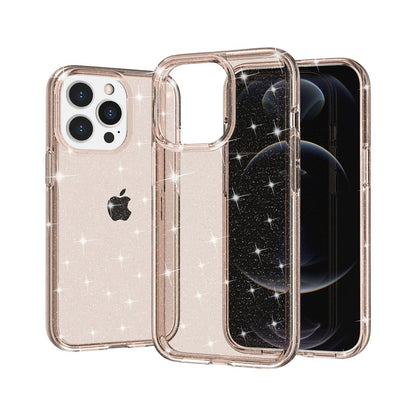 For iPhone 13 Pro 6.1 inch Clear Bling Sparkly Powder Glitter Shiny Soft TPU + Hard PC Back Cover