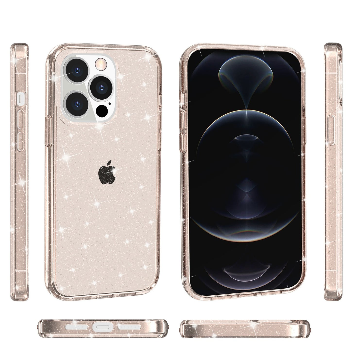 For iPhone 13 Pro 6.1 inch Clear Bling Sparkly Powder Glitter Shiny Soft TPU + Hard PC Back Cover