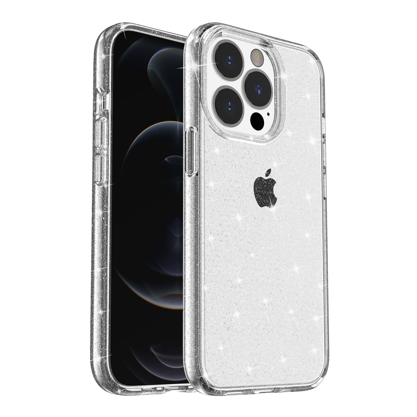 For iPhone 13 Pro 6.1 inch Clear Bling Sparkly Powder Glitter Shiny Soft TPU + Hard PC Back Cover