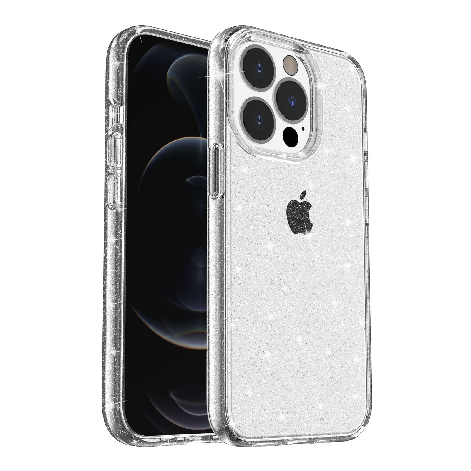 For iPhone 13 Pro 6.1 inch Clear Bling Sparkly Powder Glitter Shiny Soft TPU + Hard PC Back Cover