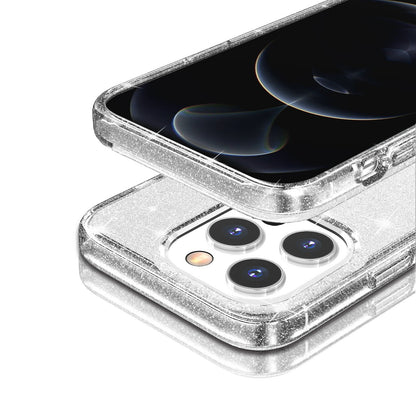 For iPhone 13 Pro 6.1 inch Clear Bling Sparkly Powder Glitter Shiny Soft TPU + Hard PC Back Cover