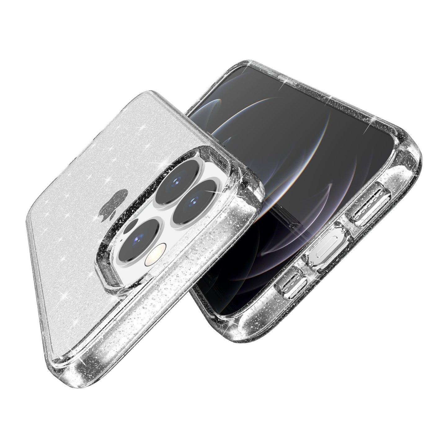 For iPhone 13 Pro 6.1 inch Clear Bling Sparkly Powder Glitter Shiny Soft TPU + Hard PC Back Cover