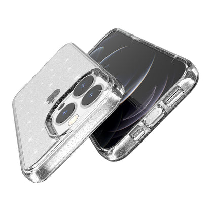For iPhone 13 Pro 6.1 inch Clear Bling Sparkly Powder Glitter Shiny Soft TPU + Hard PC Back Cover