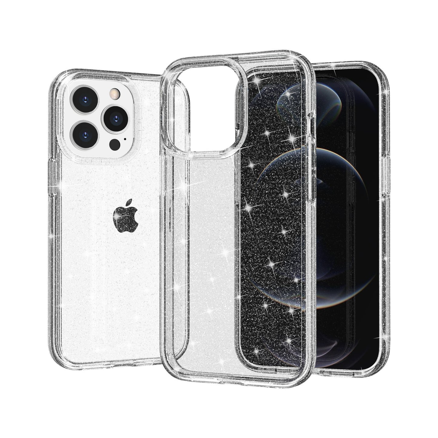 For iPhone 13 Pro 6.1 inch Clear Bling Sparkly Powder Glitter Shiny Soft TPU + Hard PC Back Cover