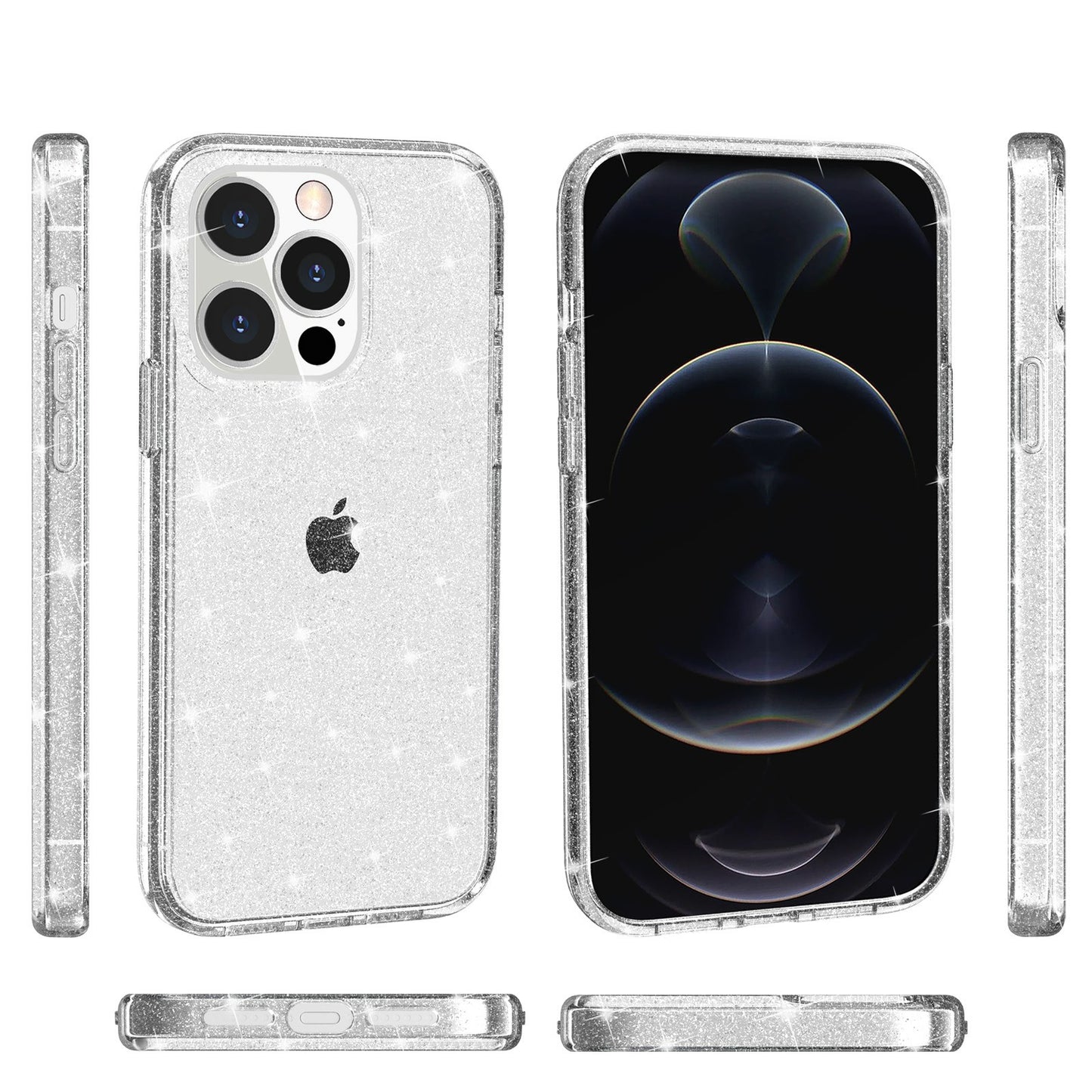 For iPhone 13 Pro 6.1 inch Clear Bling Sparkly Powder Glitter Shiny Soft TPU + Hard PC Back Cover