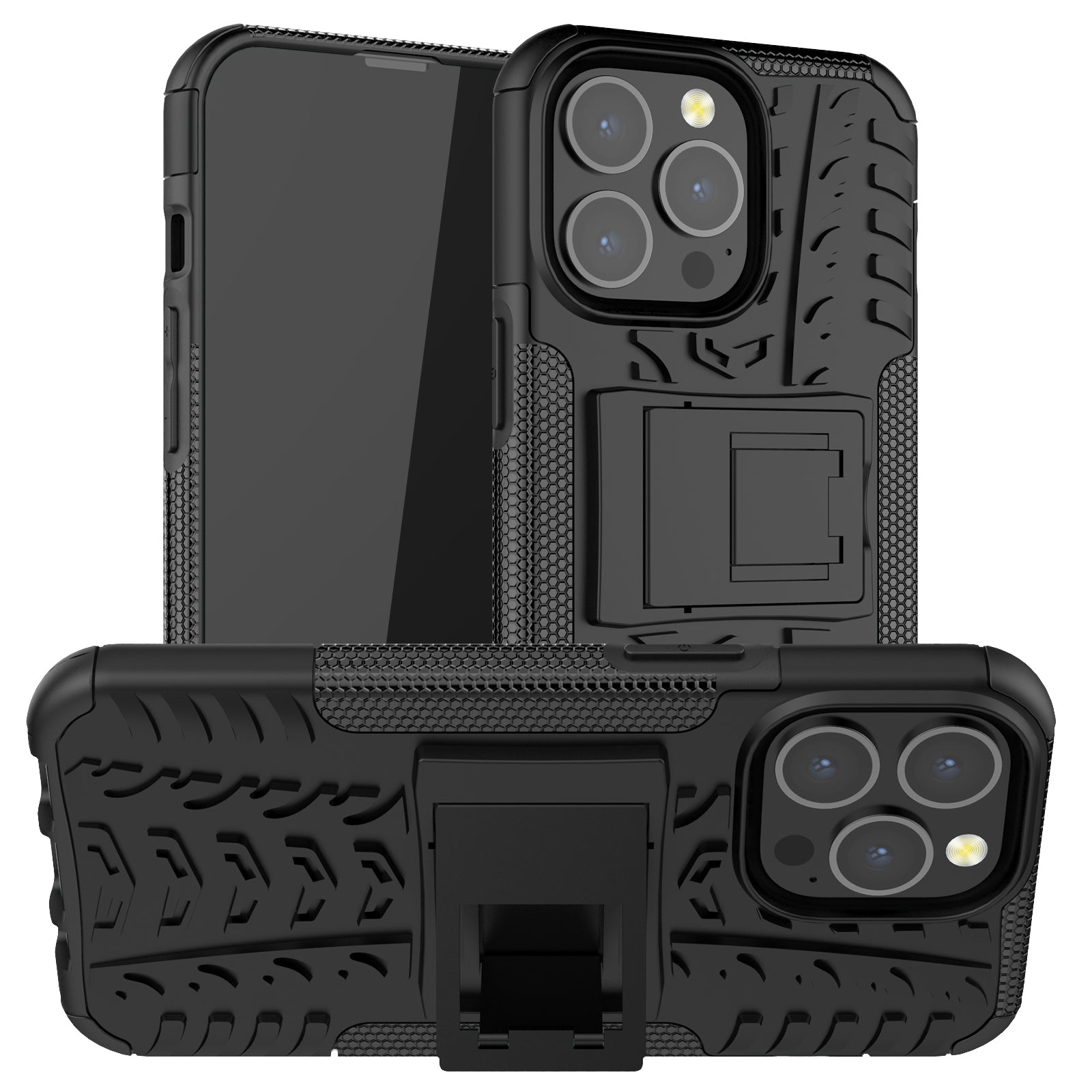 Shockproof Tough Rugged PC + TPU Dual Layer Protective Case Hybrid Kickstand Cover for iPhone 13 Pro 6.1 inch
