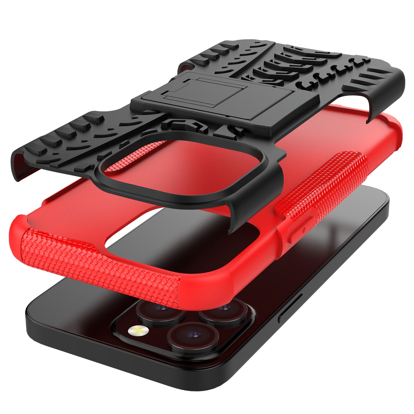 Shockproof Tough Rugged PC + TPU Dual Layer Protective Case Hybrid Kickstand Cover for iPhone 13 Pro 6.1 inch