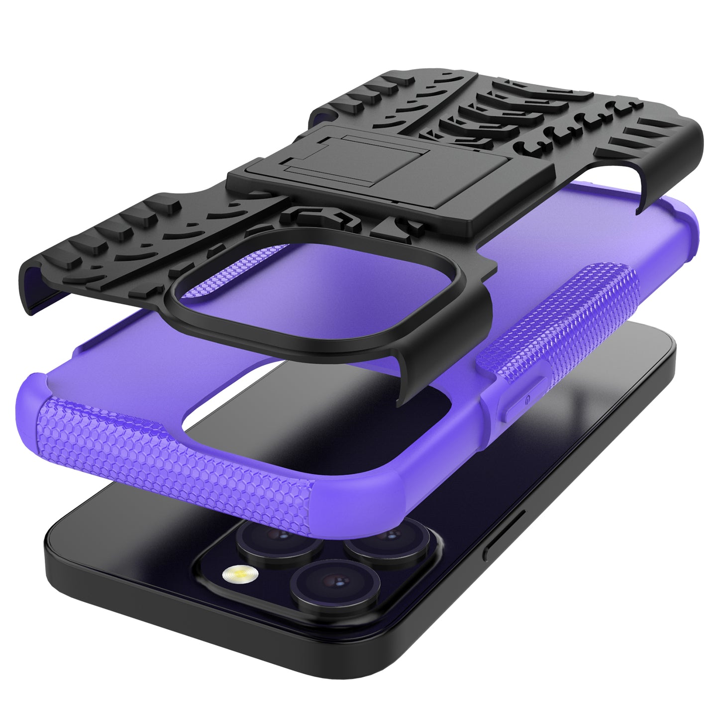 Shockproof Tough Rugged PC + TPU Dual Layer Protective Case Hybrid Kickstand Cover for iPhone 13 Pro 6.1 inch