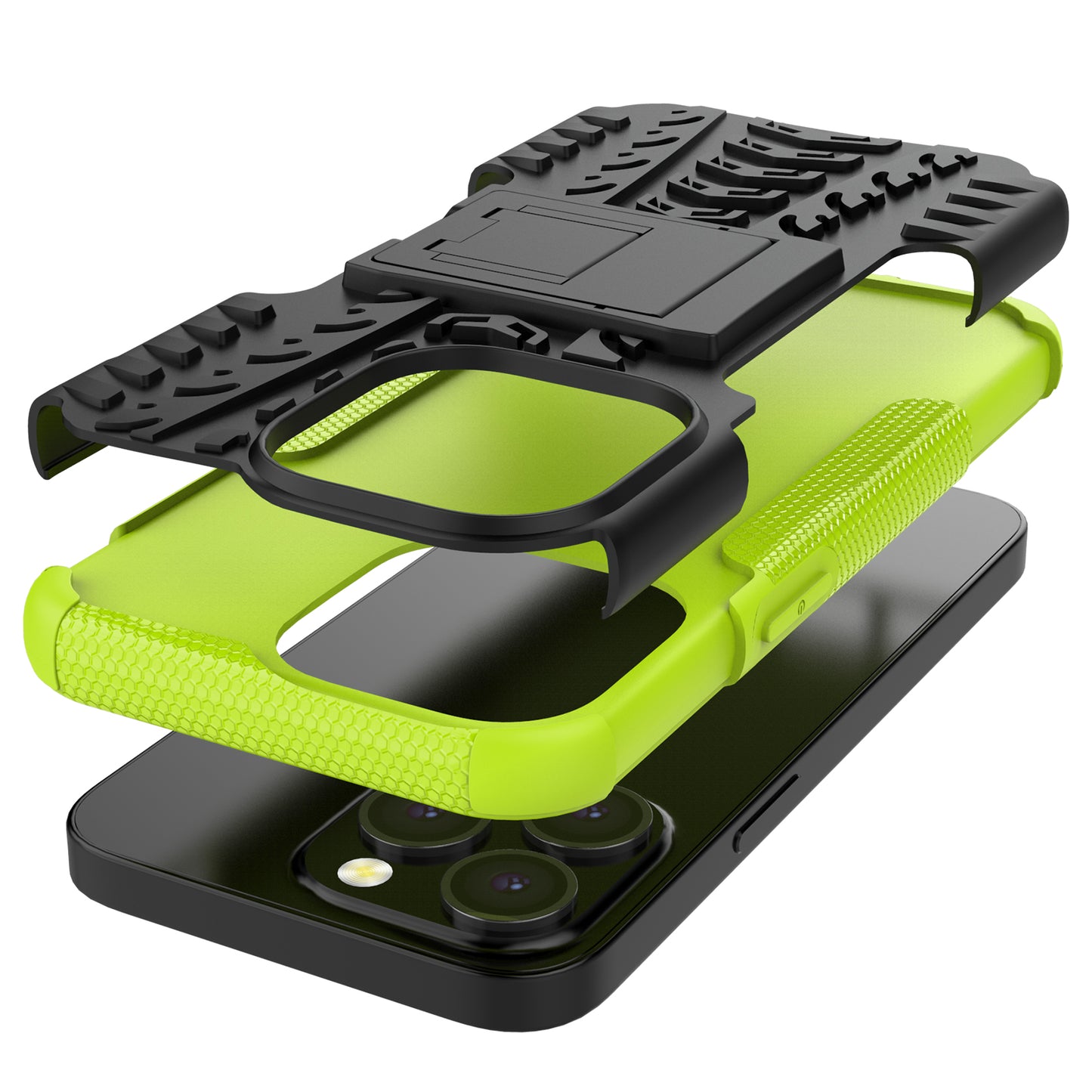 Shockproof Tough Rugged PC + TPU Dual Layer Protective Case Hybrid Kickstand Cover for iPhone 13 Pro 6.1 inch