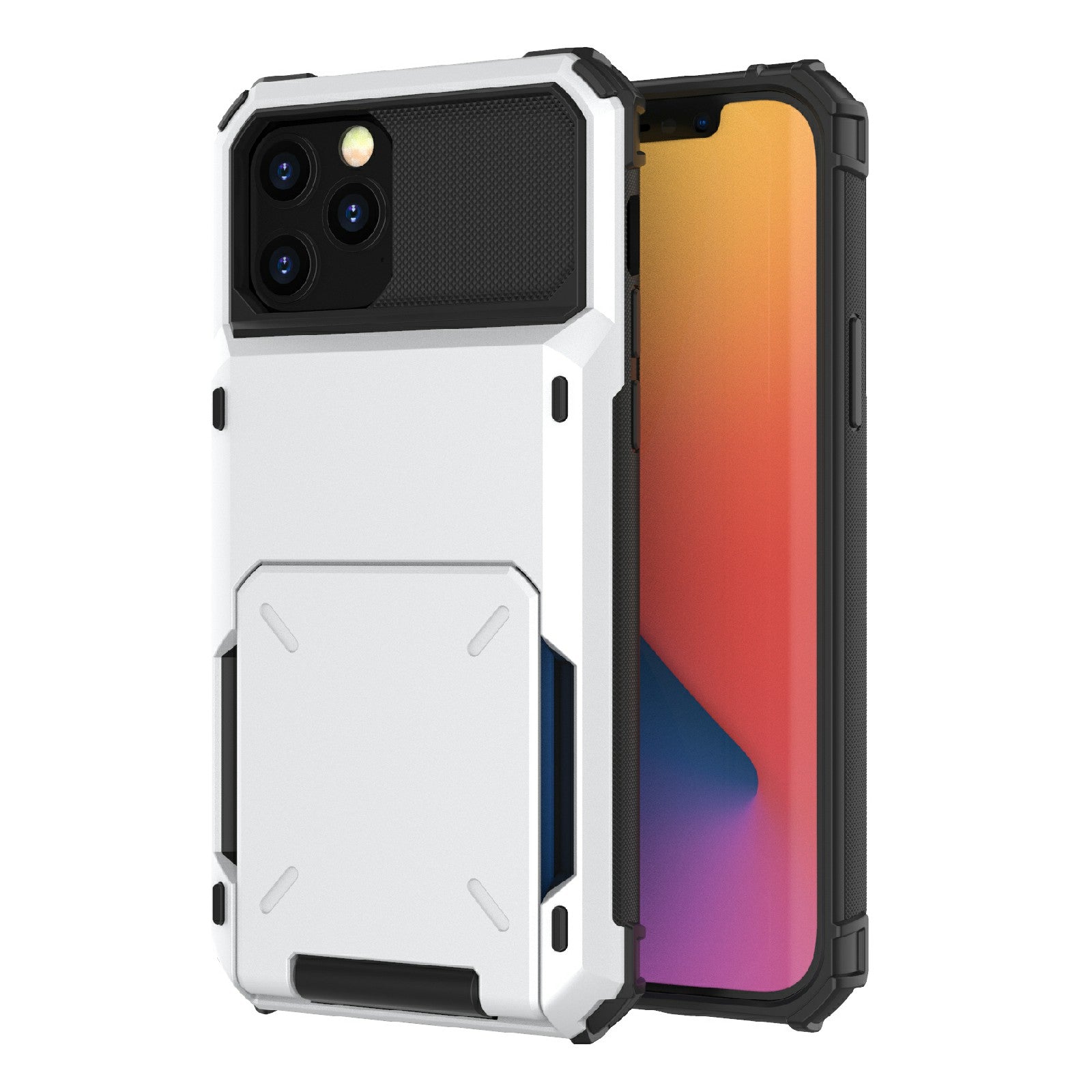 Flip Design Card Holder TPU+PC Hybrid Case Drop-proof Cover for iPhone 13 Pro 6.1 inch