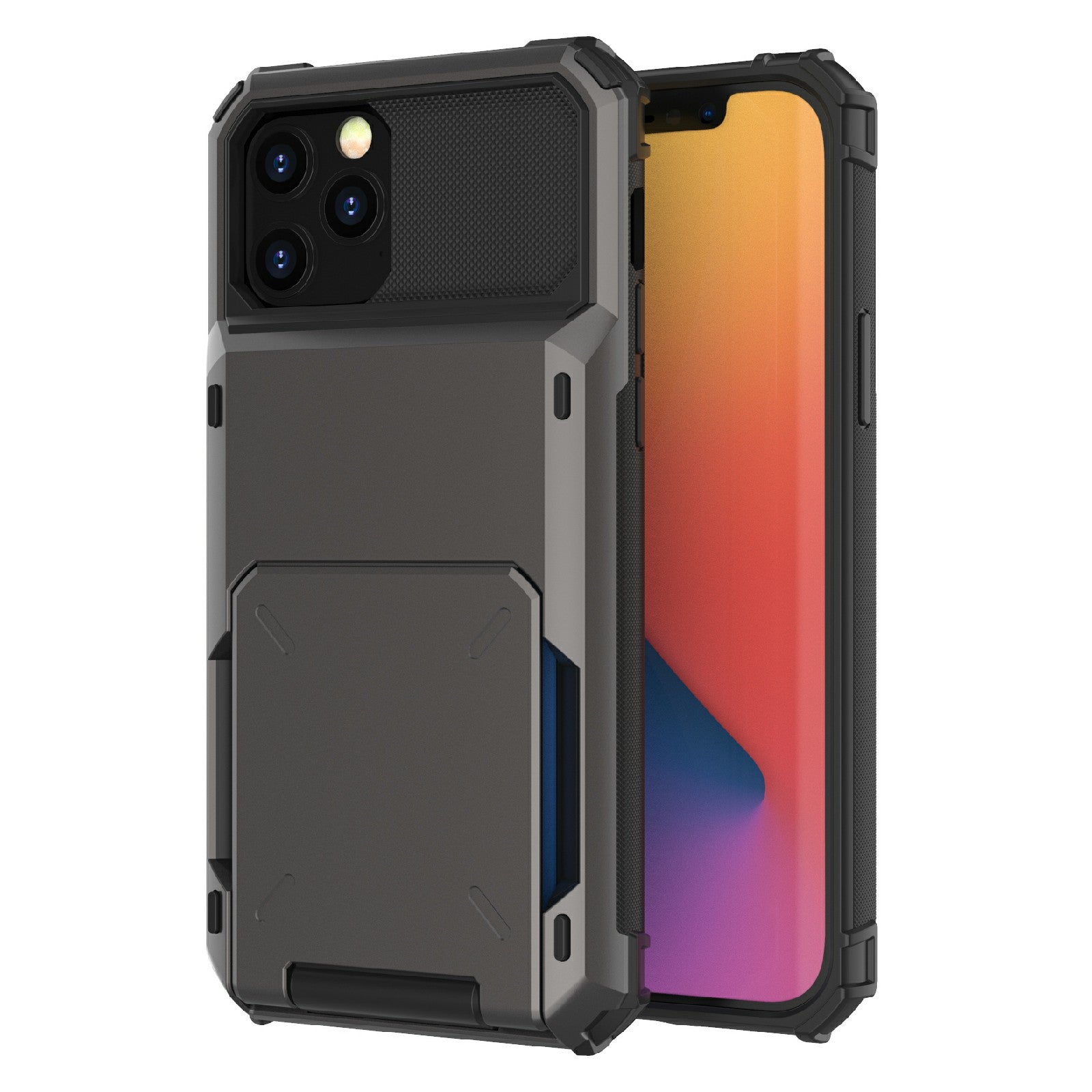 Flip Design Card Holder TPU+PC Hybrid Case Drop-proof Cover for iPhone 13 Pro 6.1 inch