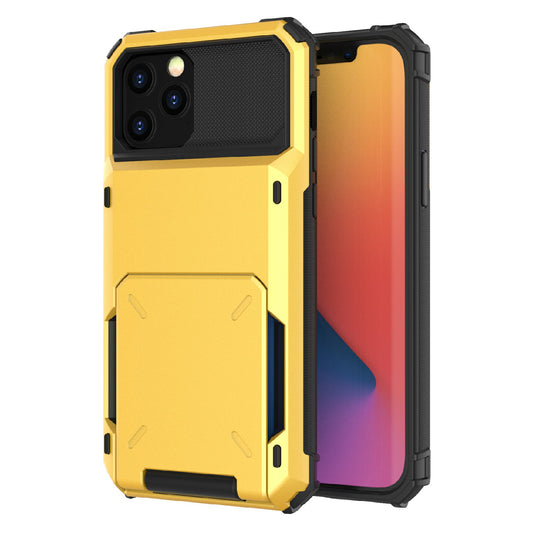 Flip Design Card Holder TPU+PC Hybrid Case Drop-proof Cover for iPhone 13 Pro 6.1 inch