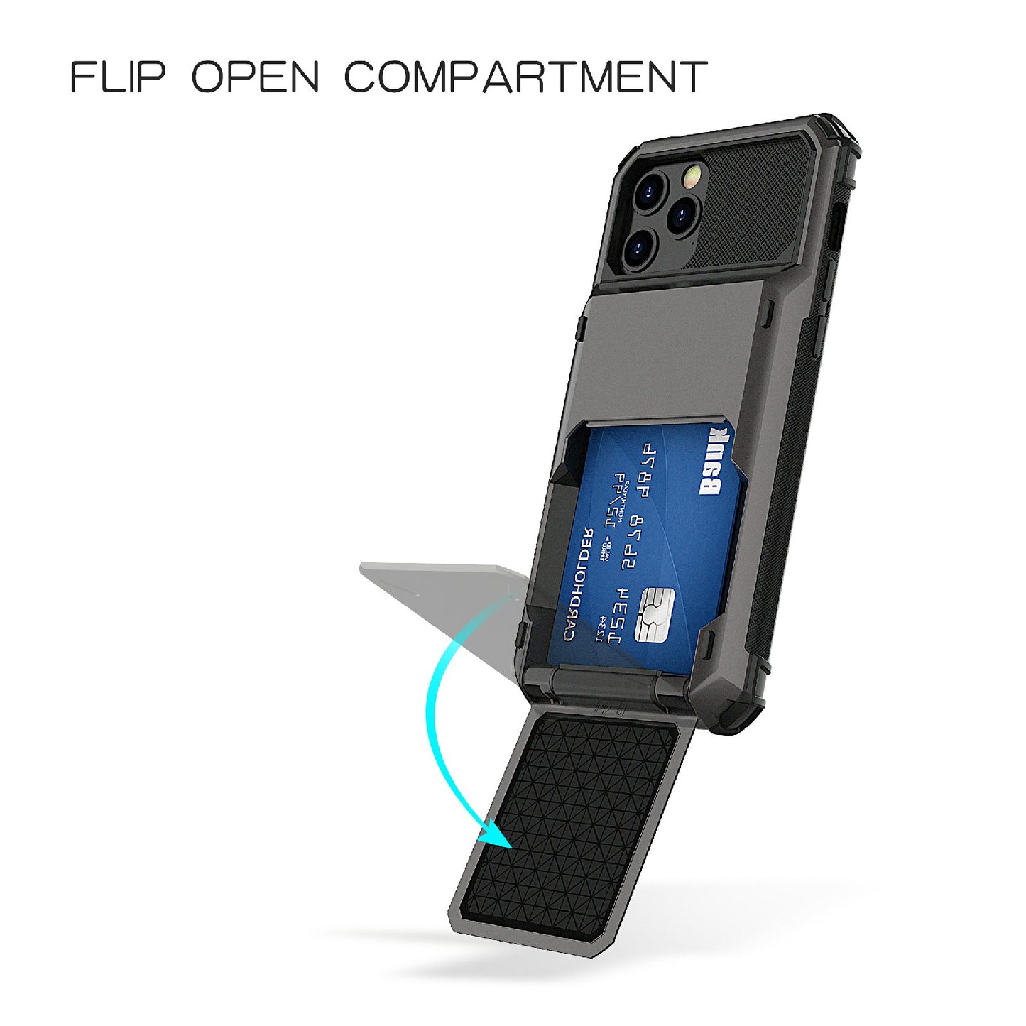 Flip Design Card Holder TPU+PC Hybrid Case Drop-proof Cover for iPhone 13 Pro 6.1 inch