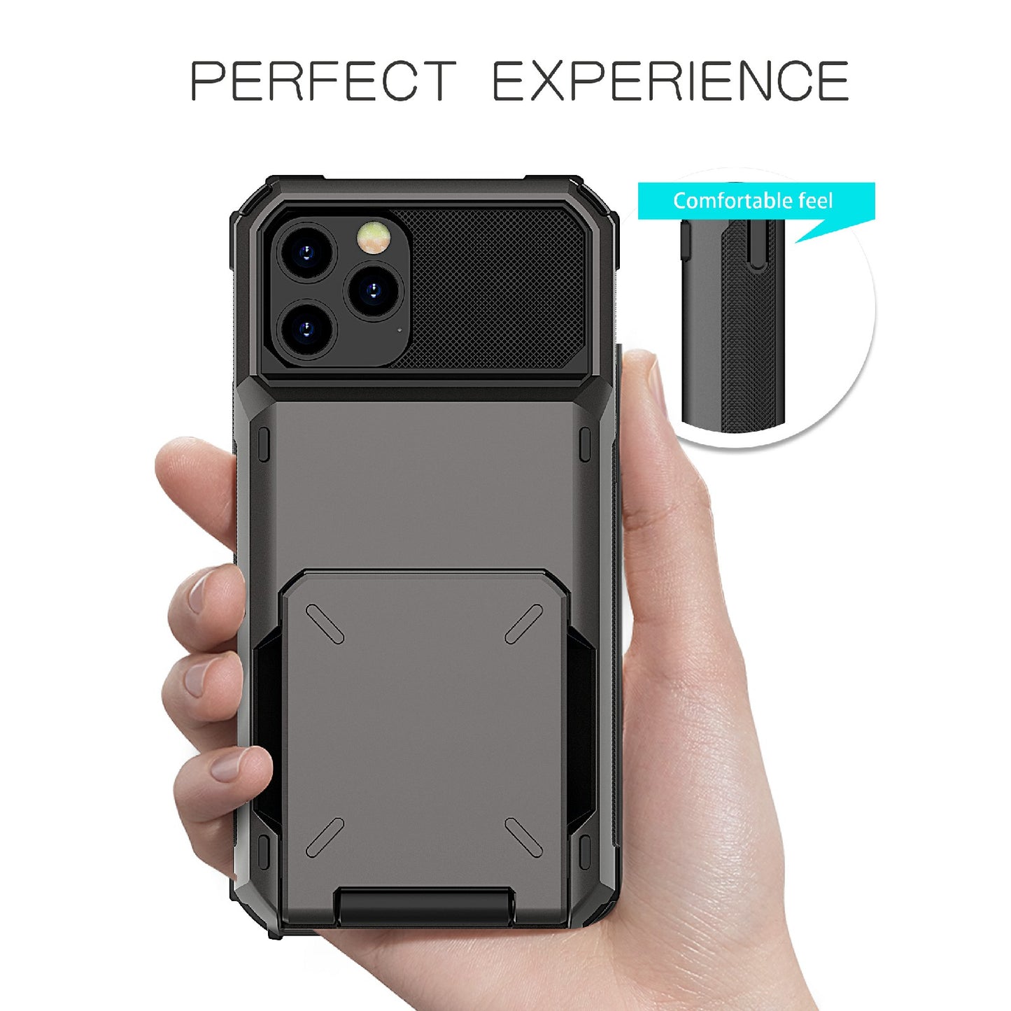 Flip Design Card Holder TPU+PC Hybrid Case Drop-proof Cover for iPhone 13 Pro 6.1 inch