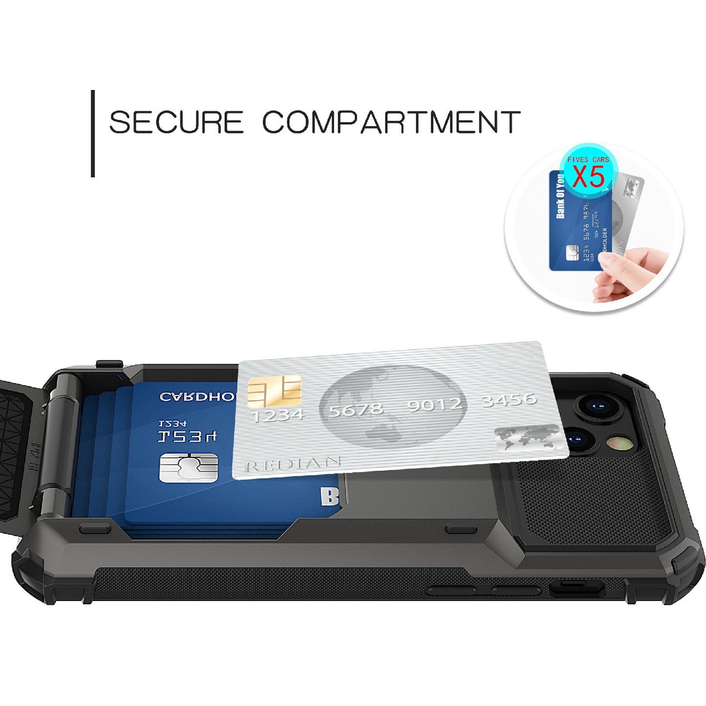 Flip Design Card Holder TPU+PC Hybrid Case Drop-proof Cover for iPhone 13 Pro 6.1 inch