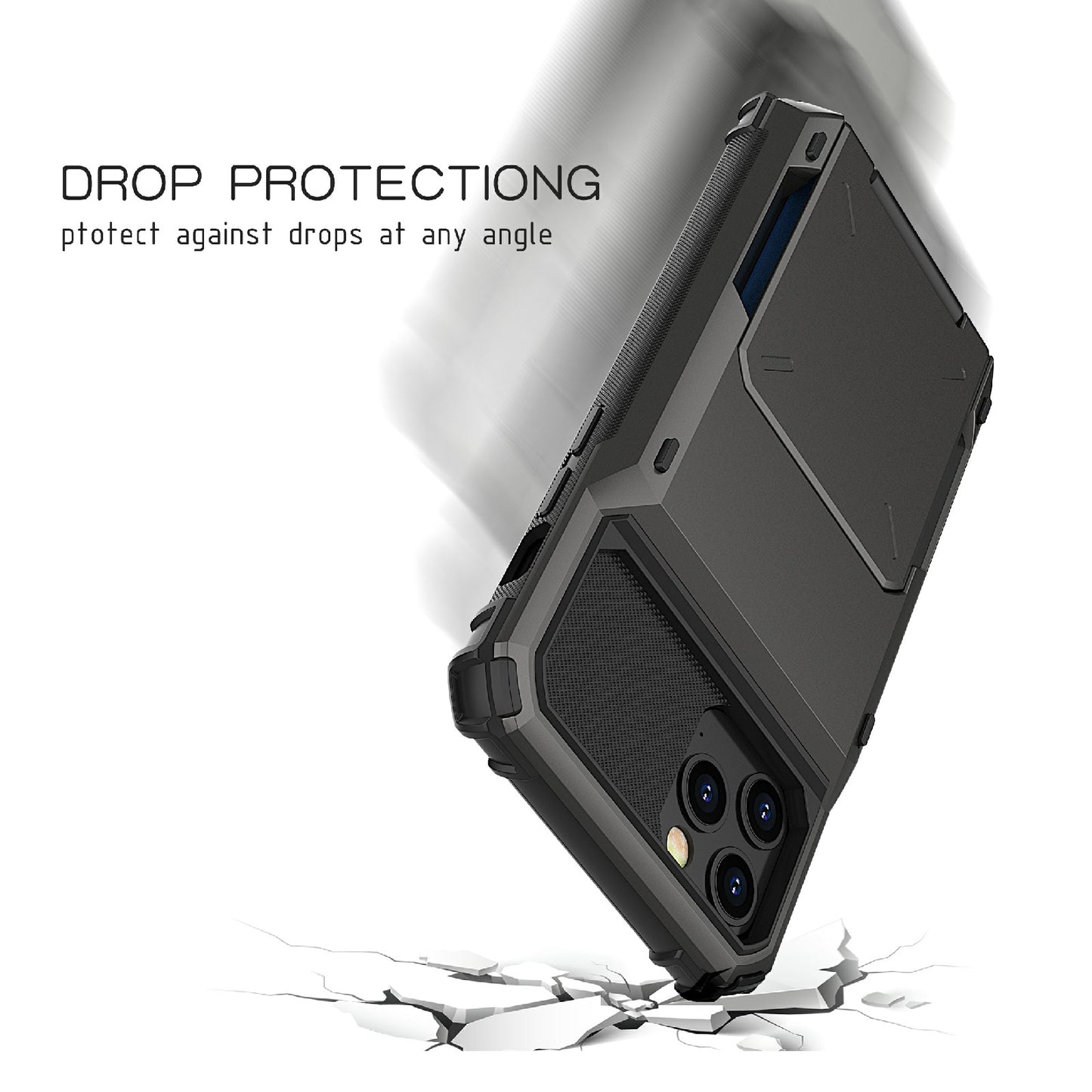 Flip Design Card Holder TPU+PC Hybrid Case Drop-proof Cover for iPhone 13 Pro 6.1 inch