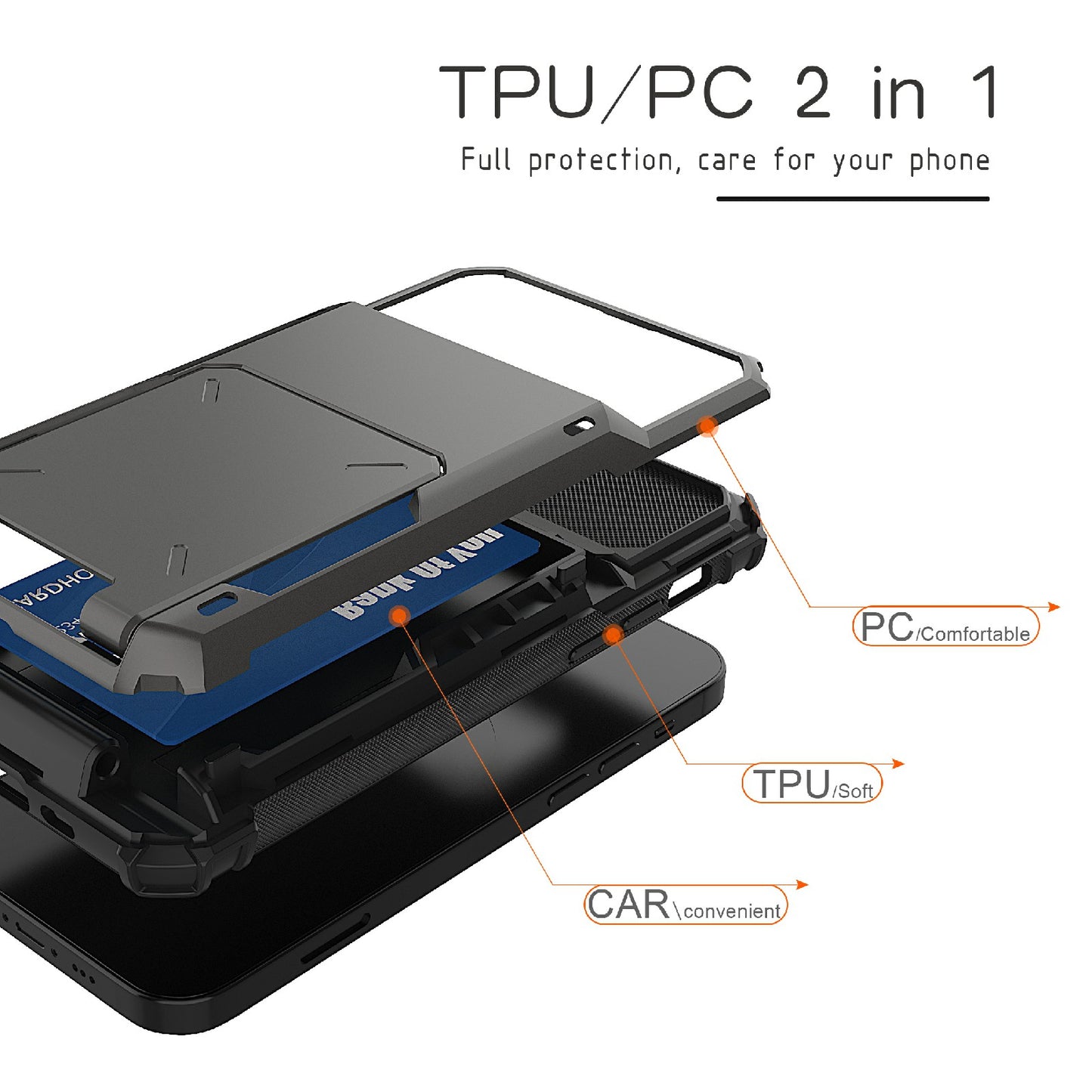 Flip Design Card Holder TPU+PC Hybrid Case Drop-proof Cover for iPhone 13 Pro 6.1 inch