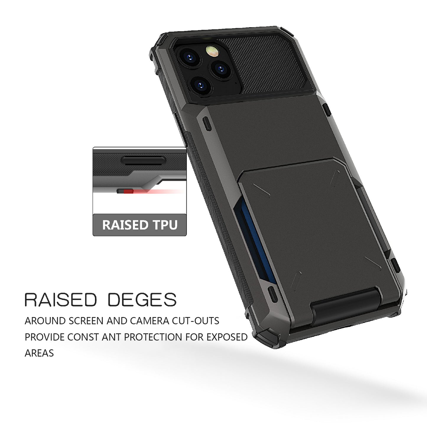 Flip Design Card Holder TPU+PC Hybrid Case Drop-proof Cover for iPhone 13 Pro 6.1 inch