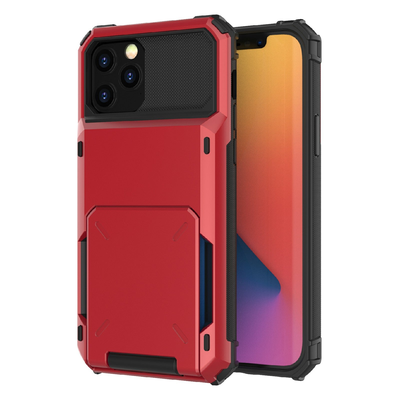 Flip Design Card Holder TPU+PC Hybrid Case Drop-proof Cover for iPhone 13 Pro 6.1 inch