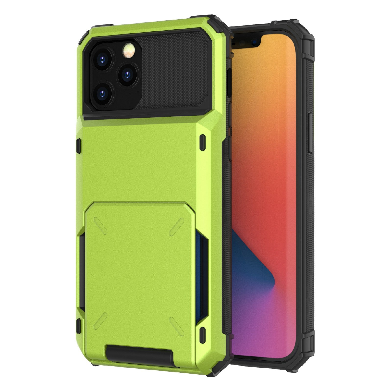 Flip Design Card Holder TPU+PC Hybrid Case Drop-proof Cover for iPhone 13 Pro 6.1 inch