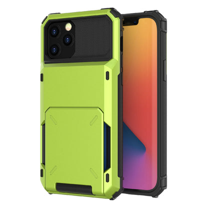 Flip Design Card Holder TPU+PC Hybrid Case Drop-proof Cover for iPhone 13 Pro 6.1 inch