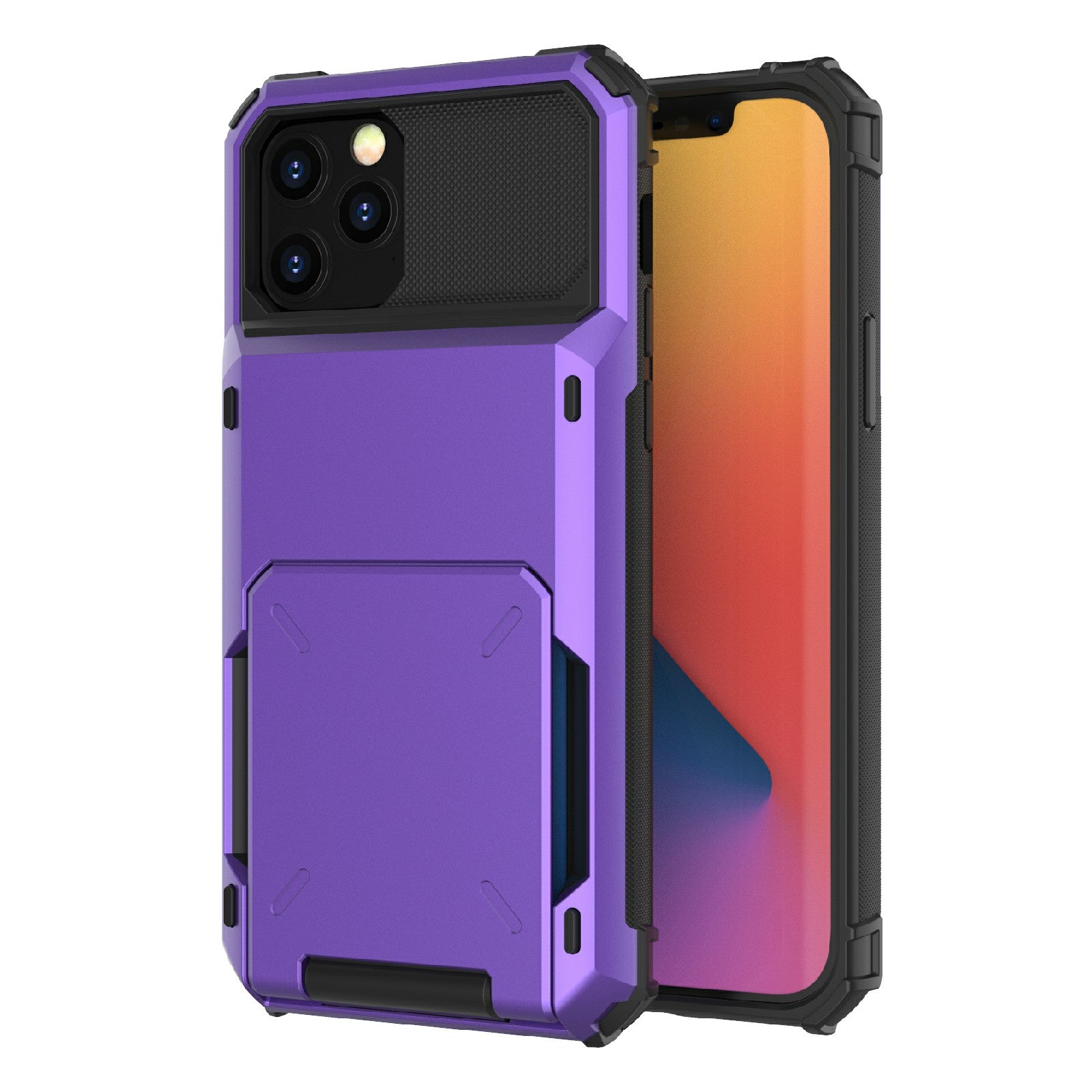 Flip Design Card Holder TPU+PC Hybrid Case Drop-proof Cover for iPhone 13 Pro 6.1 inch