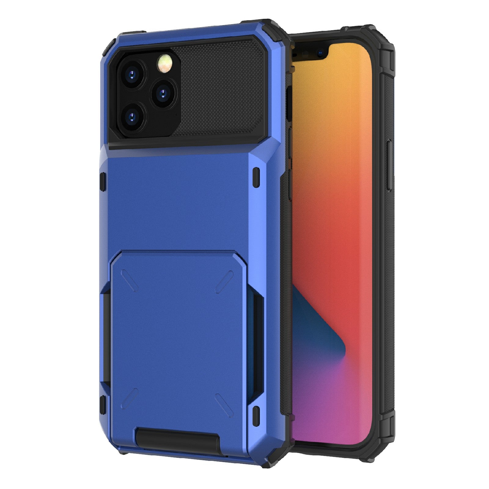 Flip Design Card Holder TPU+PC Hybrid Case Drop-proof Cover for iPhone 13 Pro 6.1 inch