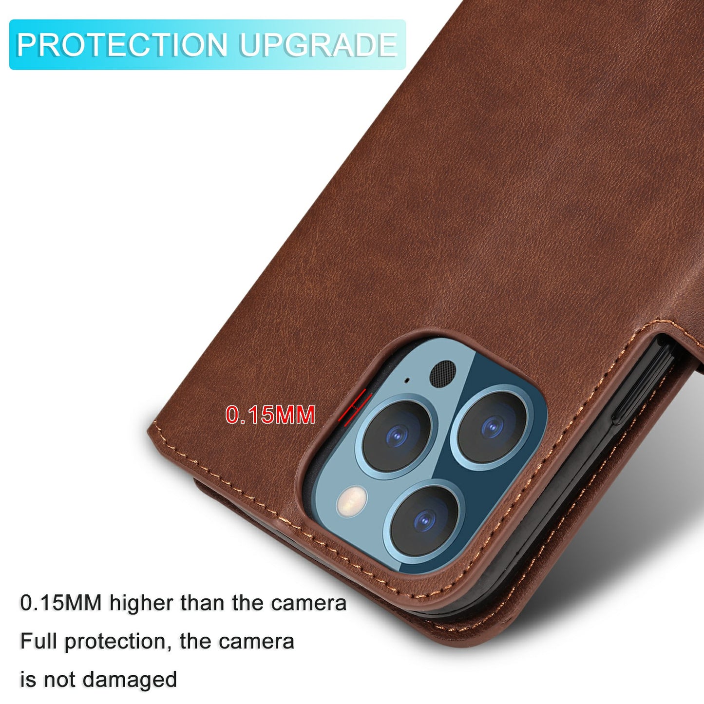 Drop-proof Folio Flip Leather Wallet Phone Cover Shell for iPhone 13 Pro 6.1 inch