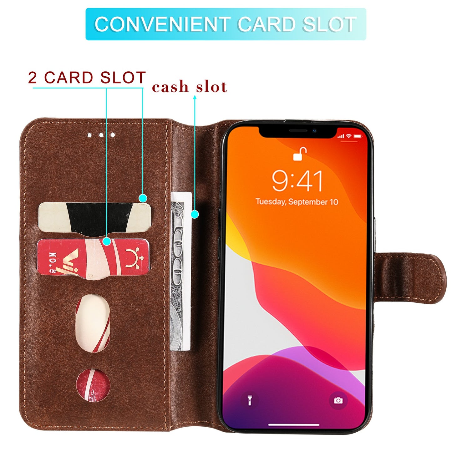 Drop-proof Folio Flip Leather Wallet Phone Cover Shell for iPhone 13 Pro 6.1 inch