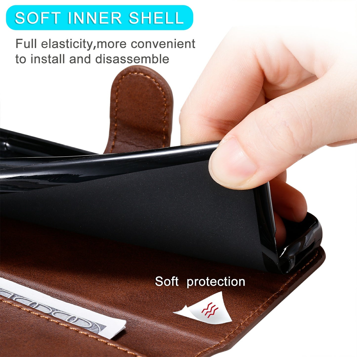 Drop-proof Folio Flip Leather Wallet Phone Cover Shell for iPhone 13 Pro 6.1 inch