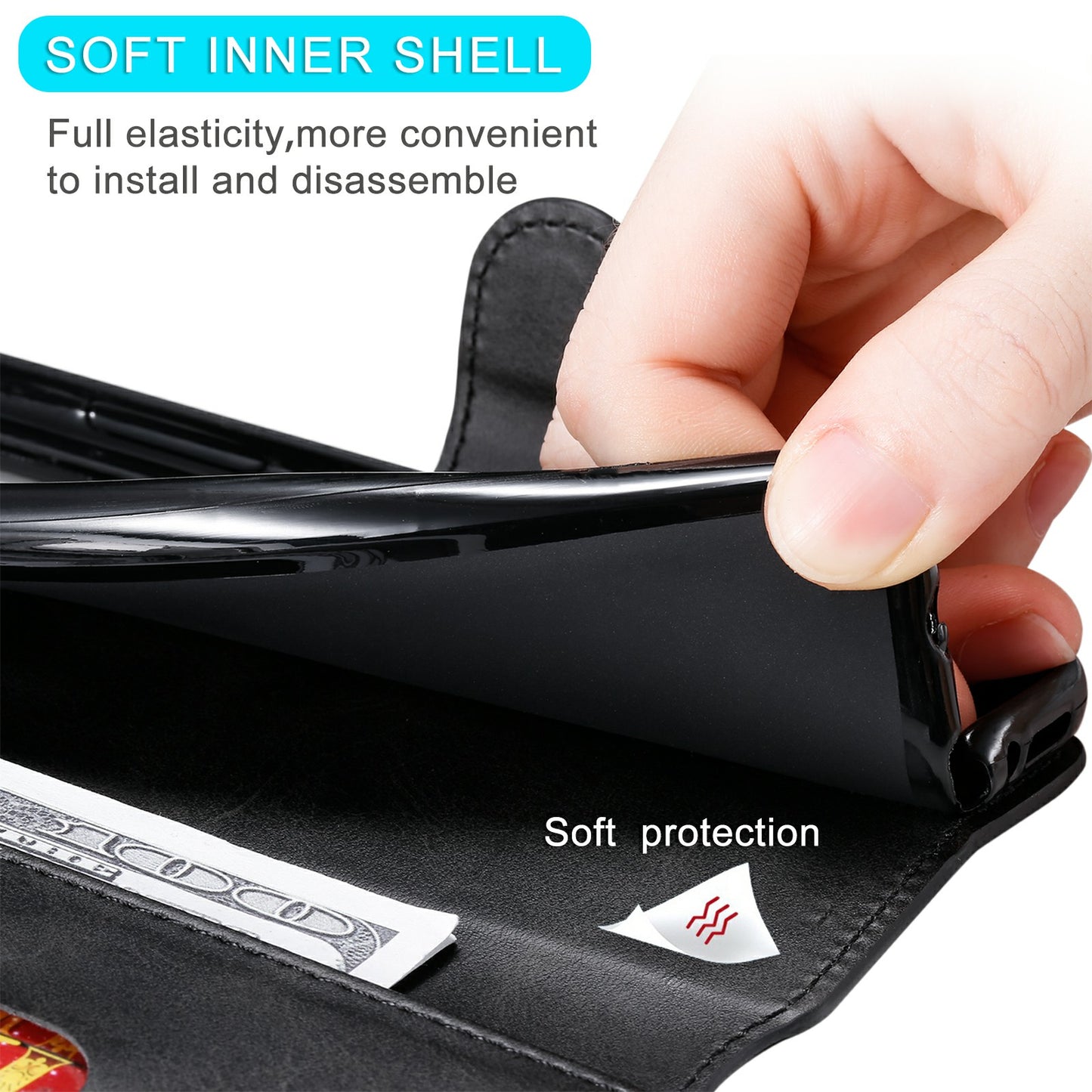 Drop-proof Folio Flip Leather Wallet Phone Cover Shell for iPhone 13 Pro 6.1 inch