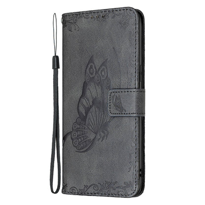 Imprint Butterfly Flower PU Leather Wallet Folio Flip Stand Protective Case with Magnetic Wrist Strap for iPhone 13 Pro 6.1 inch