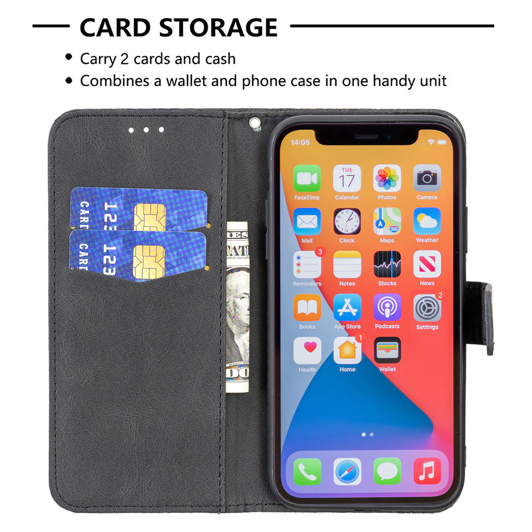Imprint Butterfly Flower PU Leather Wallet Folio Flip Stand Protective Case with Magnetic Wrist Strap for iPhone 13 Pro 6.1 inch