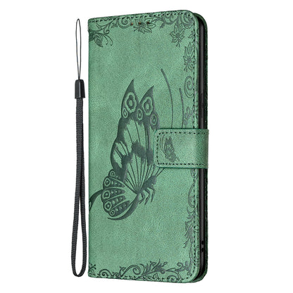 Imprint Butterfly Flower PU Leather Wallet Folio Flip Stand Protective Case with Magnetic Wrist Strap for iPhone 13 Pro 6.1 inch