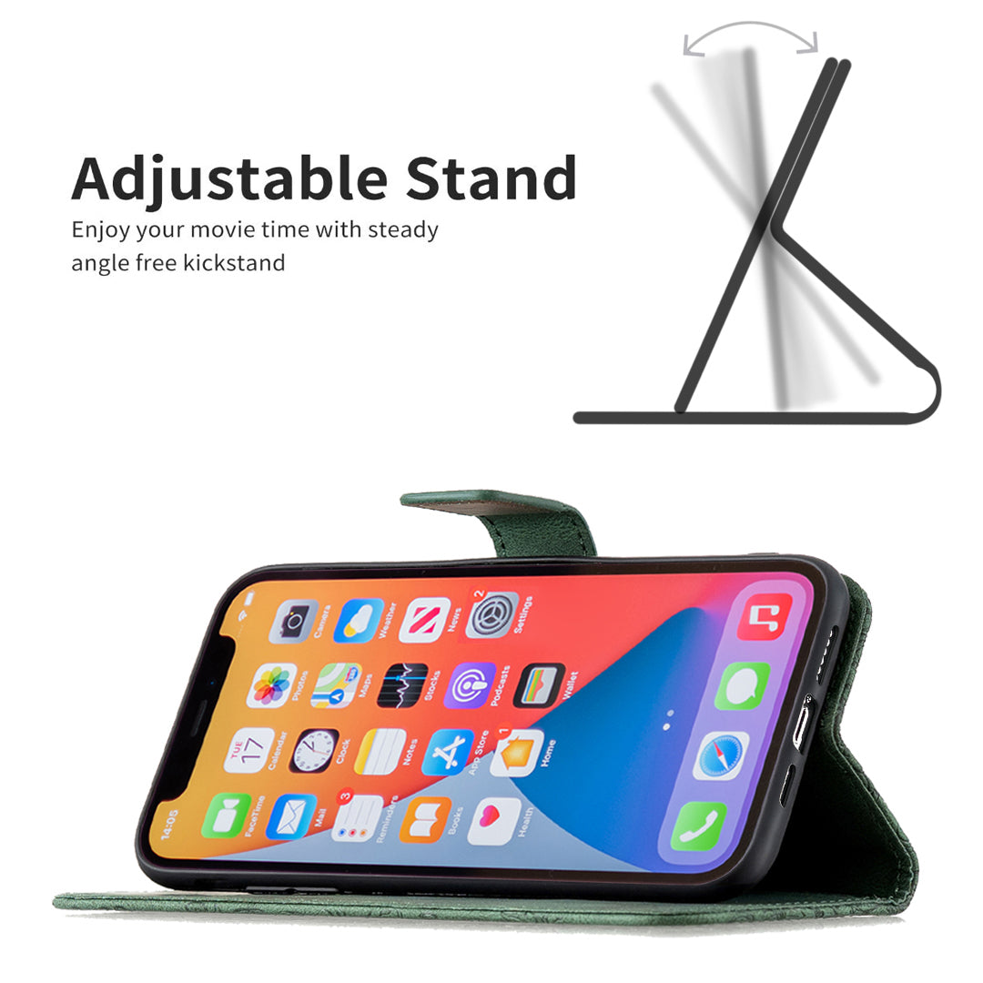 Imprint Butterfly Flower PU Leather Wallet Folio Flip Stand Protective Case with Magnetic Wrist Strap for iPhone 13 Pro 6.1 inch