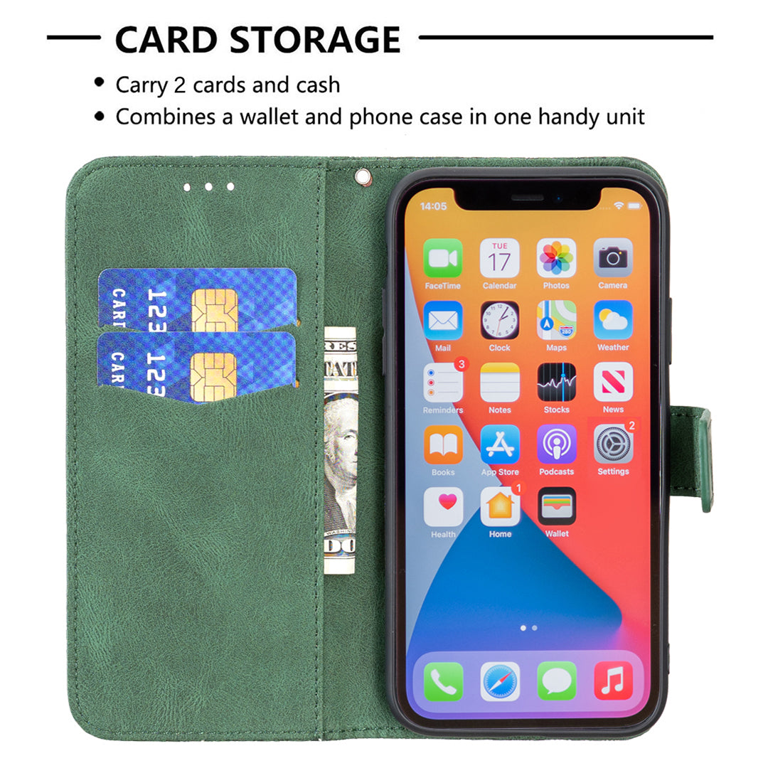 Imprint Butterfly Flower PU Leather Wallet Folio Flip Stand Protective Case with Magnetic Wrist Strap for iPhone 13 Pro 6.1 inch