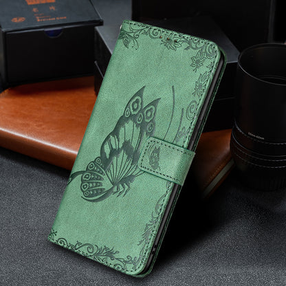 Imprint Butterfly Flower PU Leather Wallet Folio Flip Stand Protective Case with Magnetic Wrist Strap for iPhone 13 Pro 6.1 inch