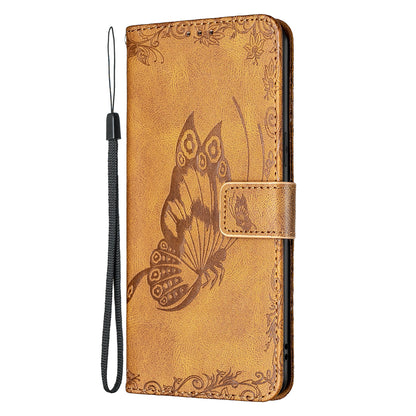 Imprint Butterfly Flower PU Leather Wallet Folio Flip Stand Protective Case with Magnetic Wrist Strap for iPhone 13 Pro 6.1 inch