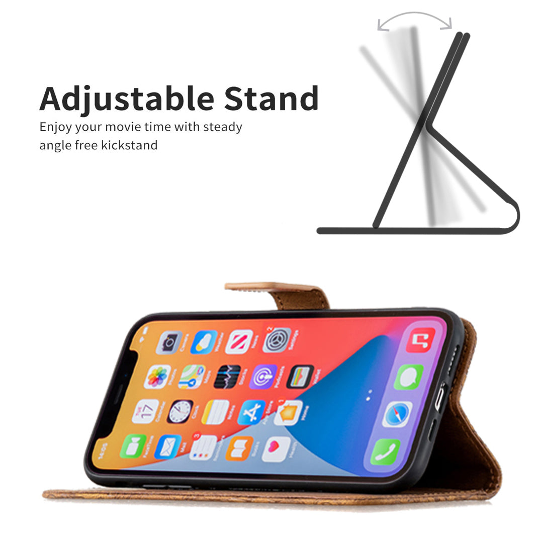 Imprint Butterfly Flower PU Leather Wallet Folio Flip Stand Protective Case with Magnetic Wrist Strap for iPhone 13 Pro 6.1 inch