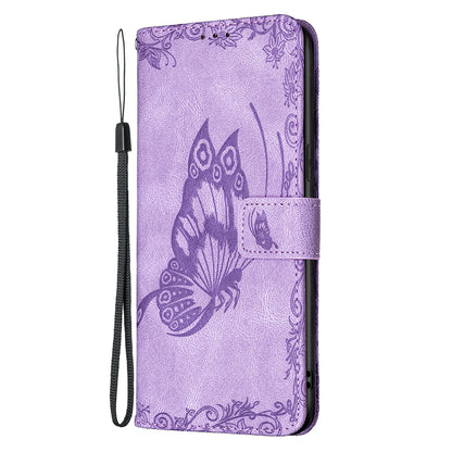 Imprint Butterfly Flower PU Leather Wallet Folio Flip Stand Protective Case with Magnetic Wrist Strap for iPhone 13 Pro 6.1 inch