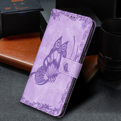 Imprint Butterfly Flower PU Leather Wallet Folio Flip Stand Protective Case with Magnetic Wrist Strap for iPhone 13 Pro 6.1 inch